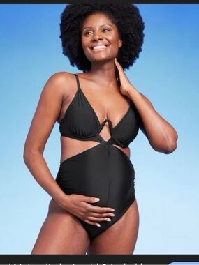 Isabel Maternity black Underwire Twist-Front One Piece Swimsuit XXL new w tags